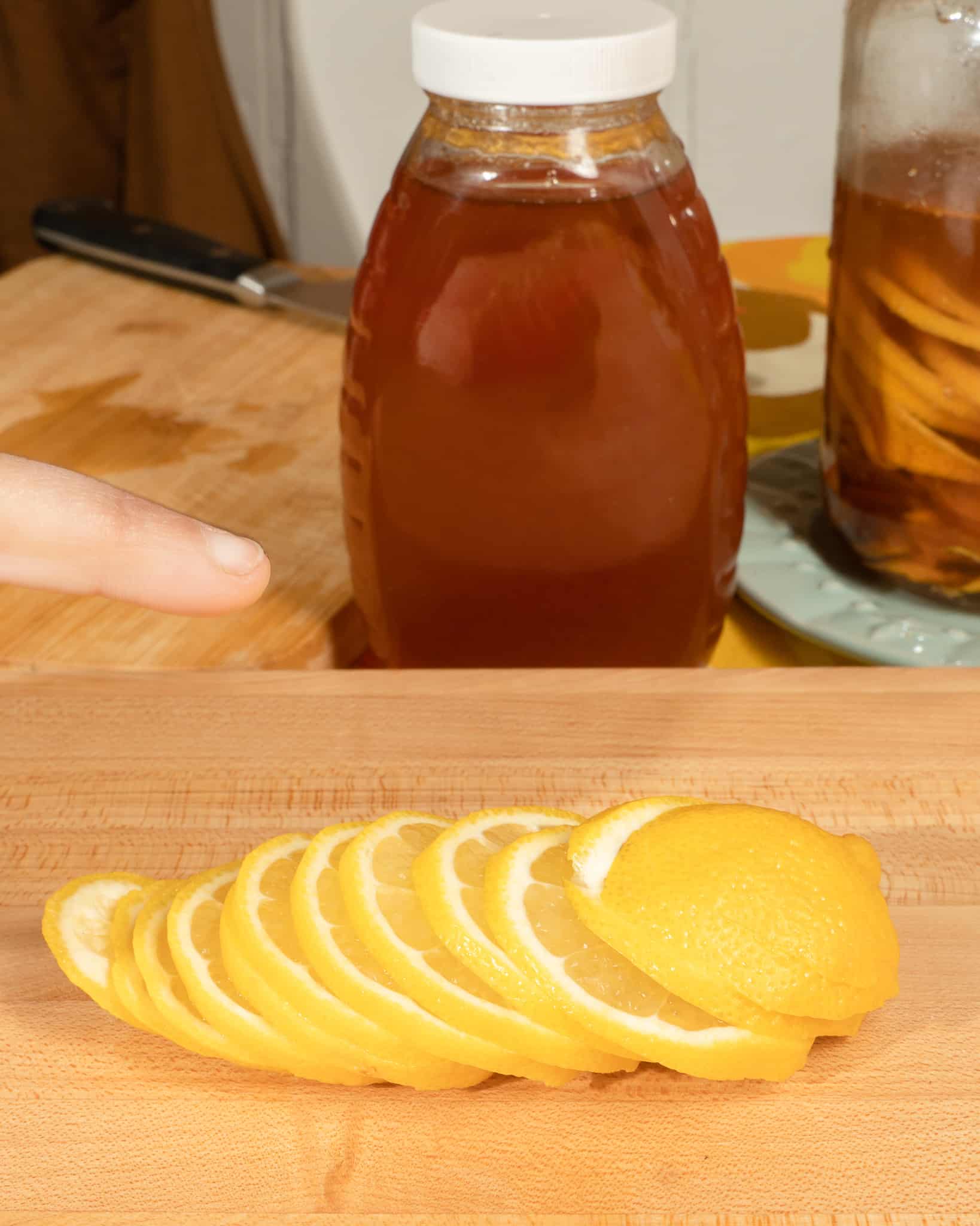 slices of lemon on a wooden board