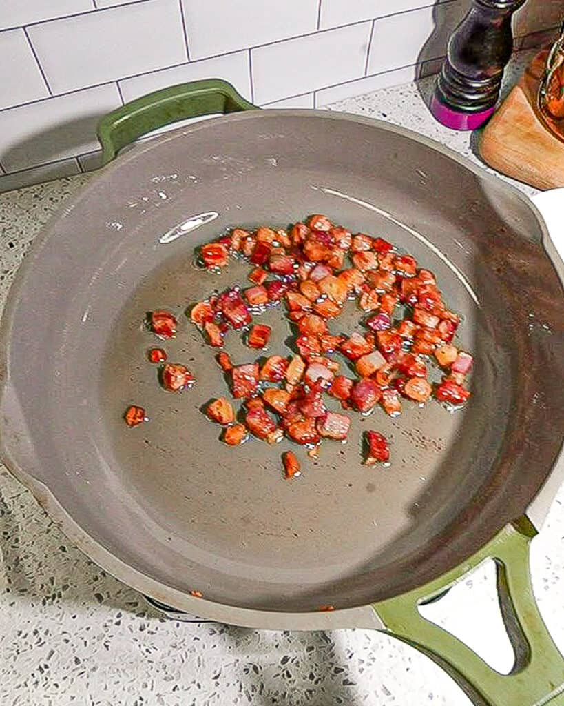 crispy pancetta in green pan