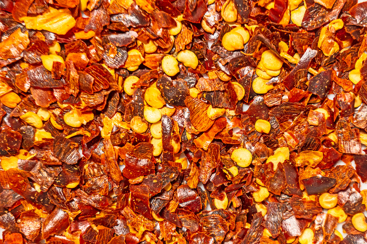 close up of red pepper chili flakes