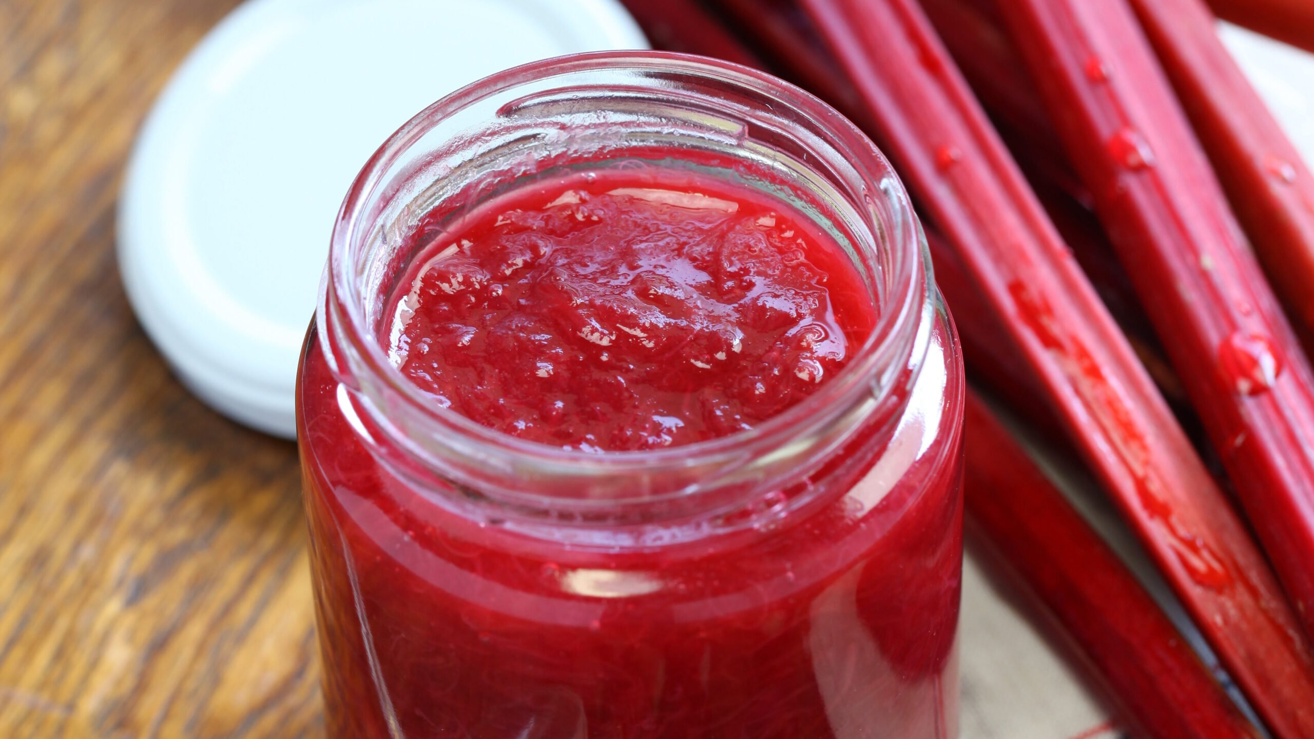 Homemade rhubarb compote in jar