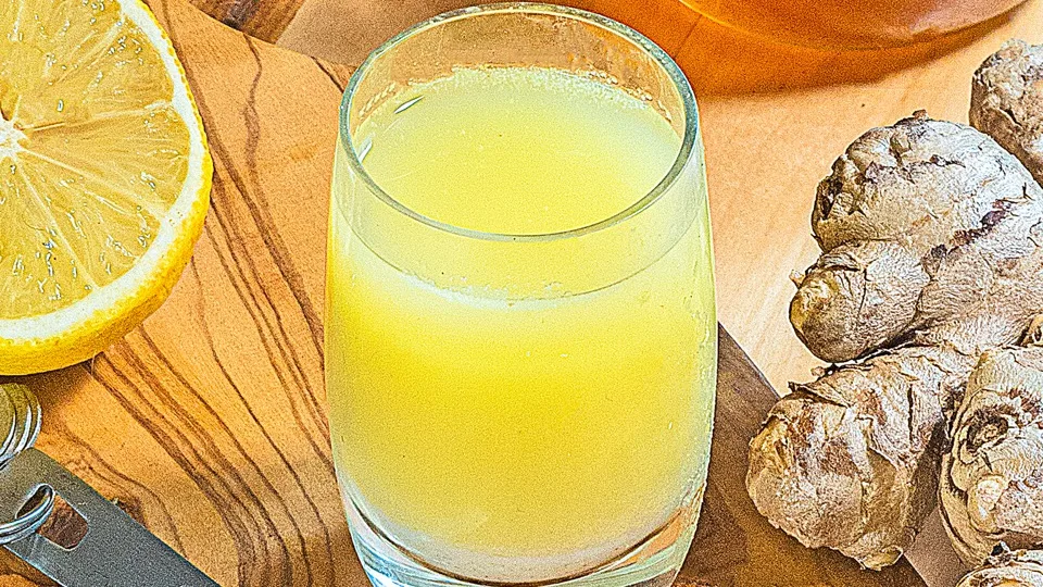 top down view of ginger shots and ingredients